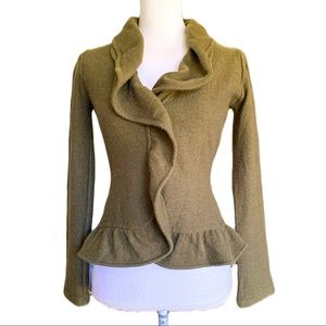 Anthropologie HWR green shawl-collar wool peplum cardigan sweater XS